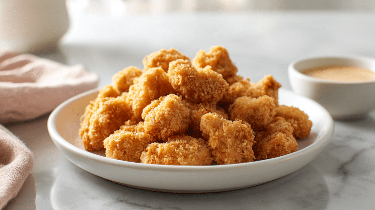 Airfryer Popcorn Hähnchen Rezept 3 Leckeres popcorn hähnchen air fryer auf einem Teller serviert