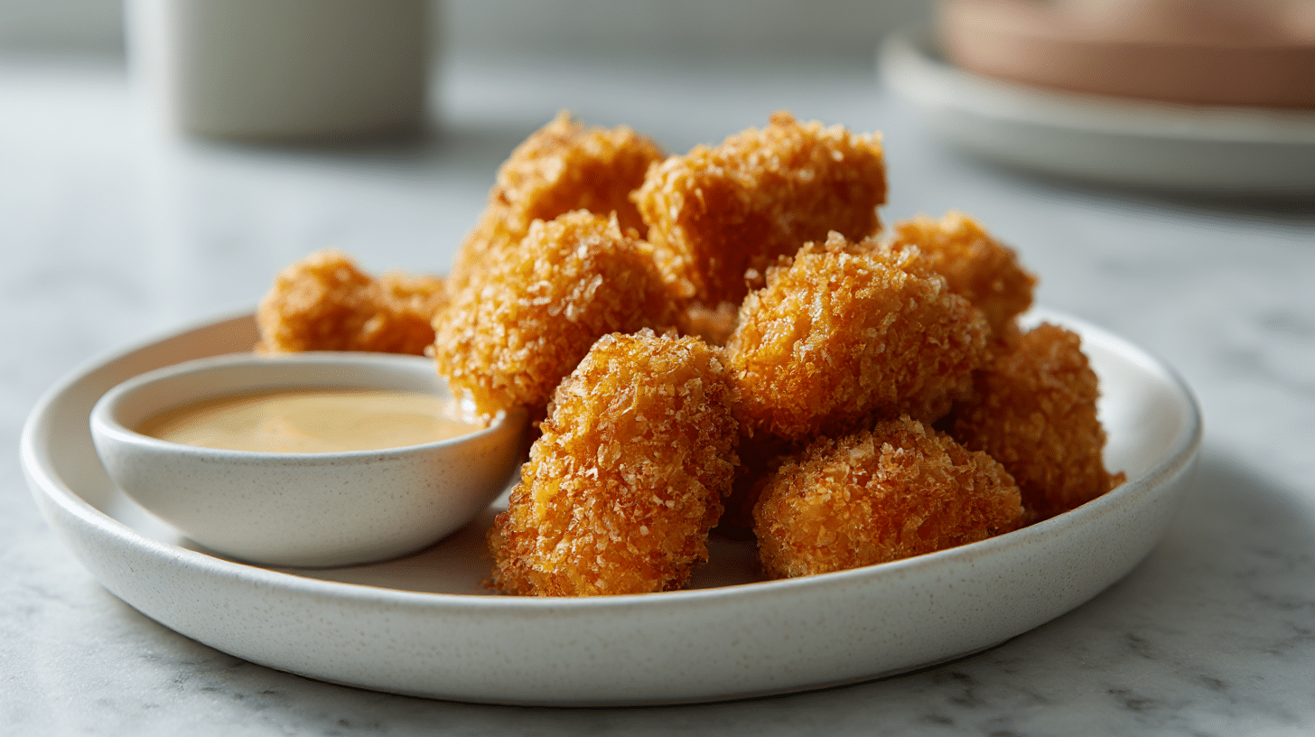 Ein Teller mit frisch zubereitetem popcorn hähnchen air fryer