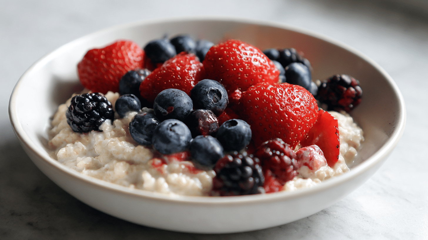 Porridge mit Beeren und gerösteten Haferflocken aus der Air Fryer