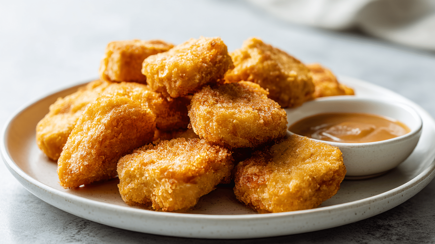 Vegane nuggets air fryer mit Dips serviert