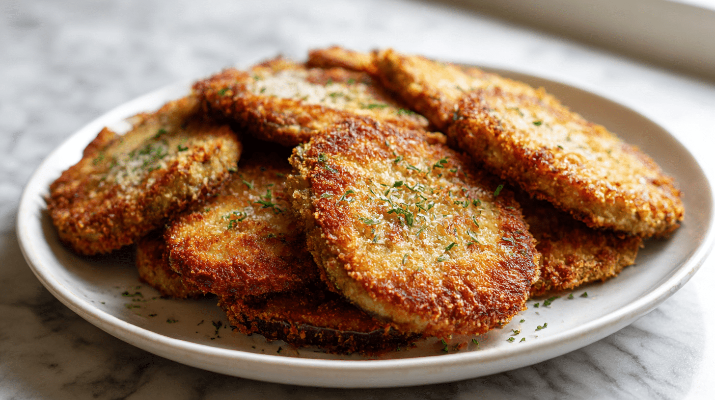 Auberginen Schnitzel Air Fryer, appetitlich angerichtet