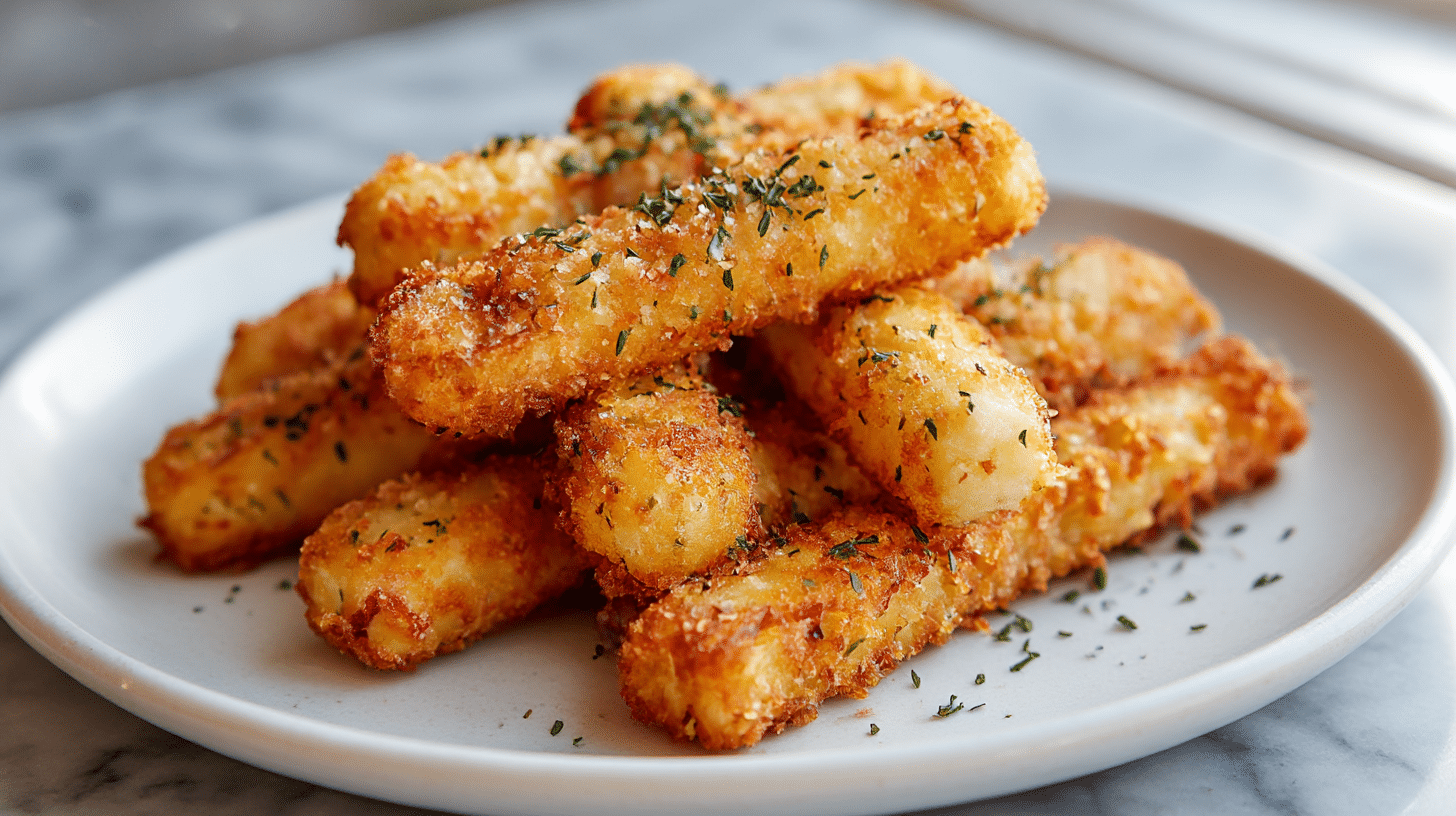 Käsestangen Air Fryer mit frischen Kräutern garniert