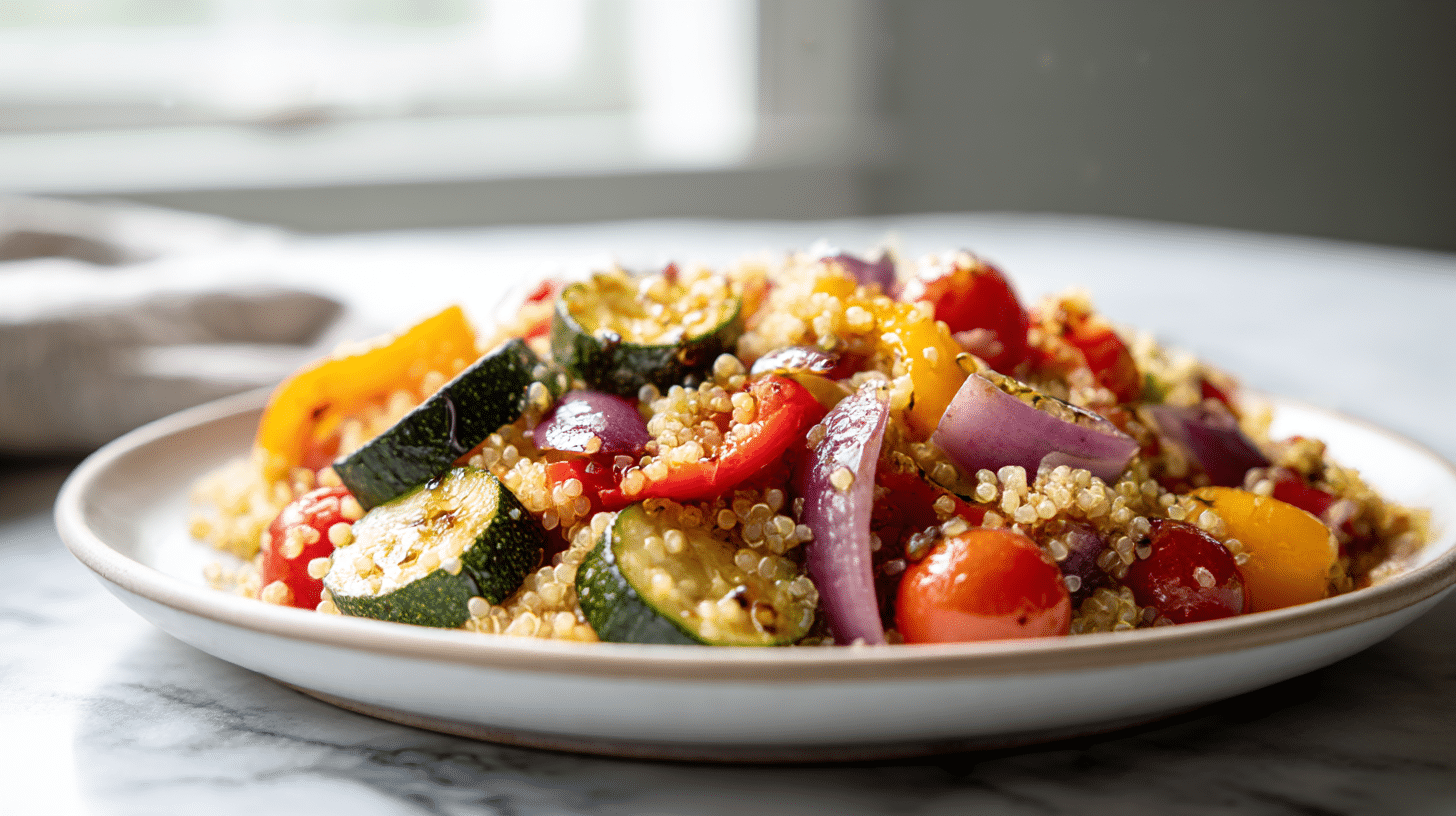 Schneller quinoa salat mit air fryer gemüse für ein nachhaltiges Mittagessen