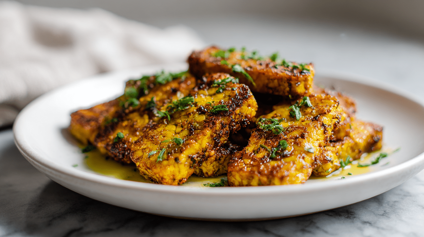 Airfryer Tempeh knusprig Rezept 1 Tempeh knusprig air fryer perfekt zubereitet mit knuspriger Textur.