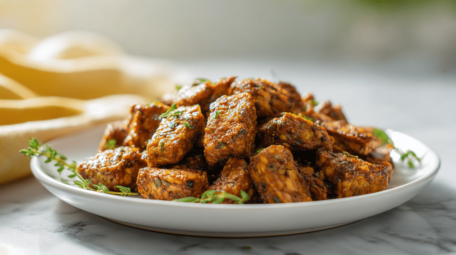 Einfacher Tempeh knusprig air fryer Snack für zwischendurch.