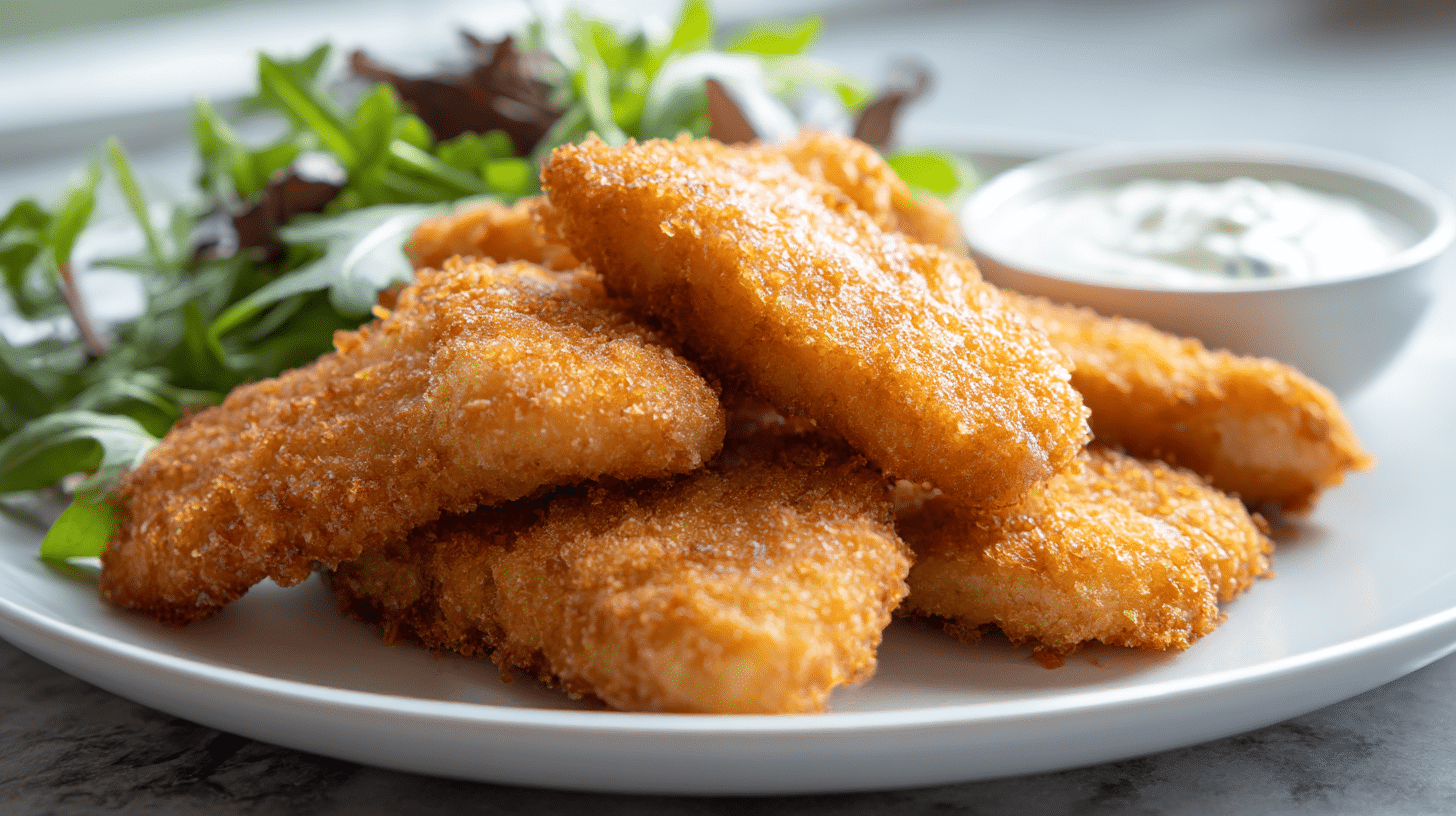 fischfilet air fryer paniert mit frischem Beilagensalat