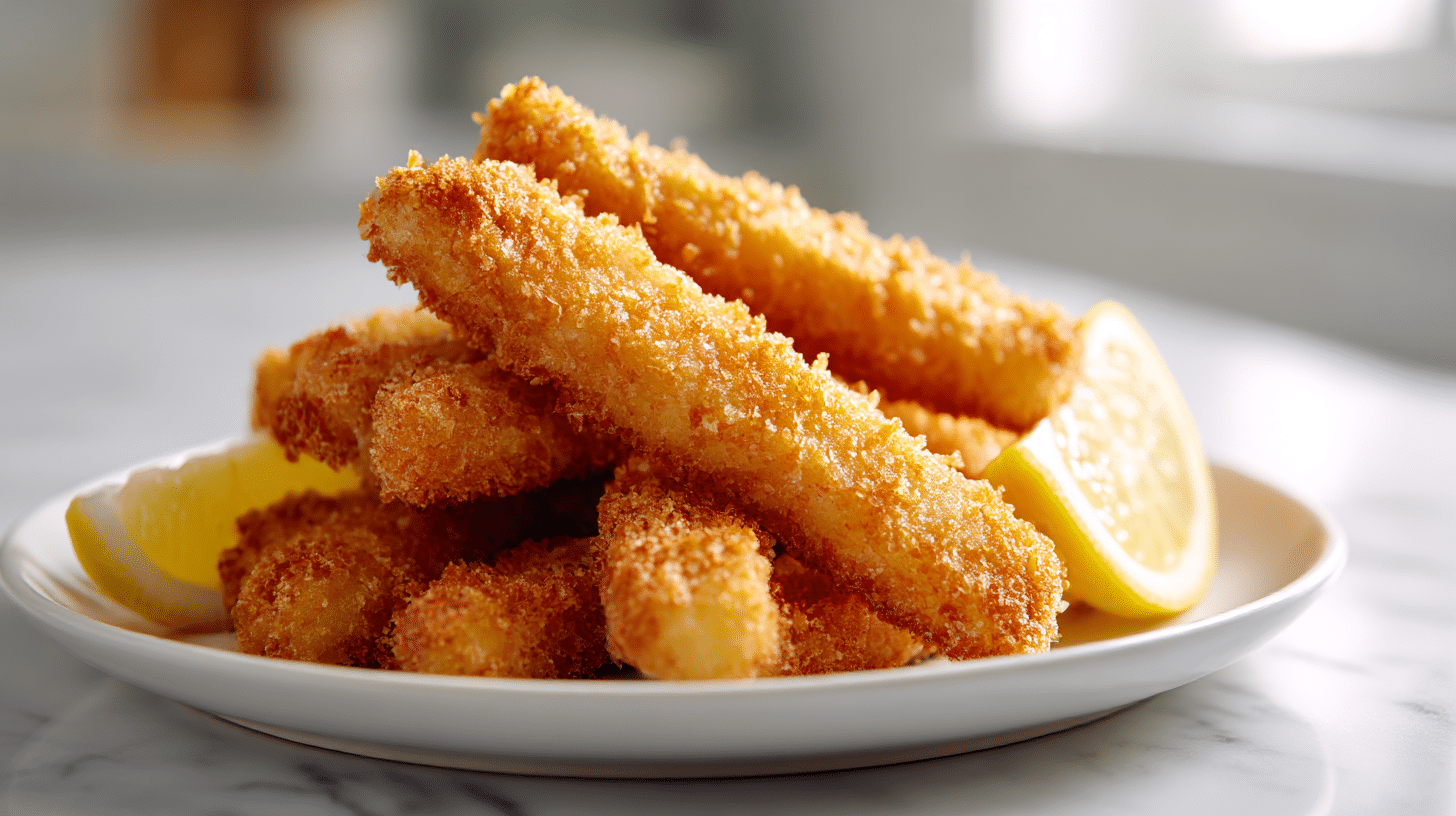 Airfryer fischstäbchen air fryer knusprig Rezept 1 fischstäbchen air fryer knusprig auf einem Teller angerichtet