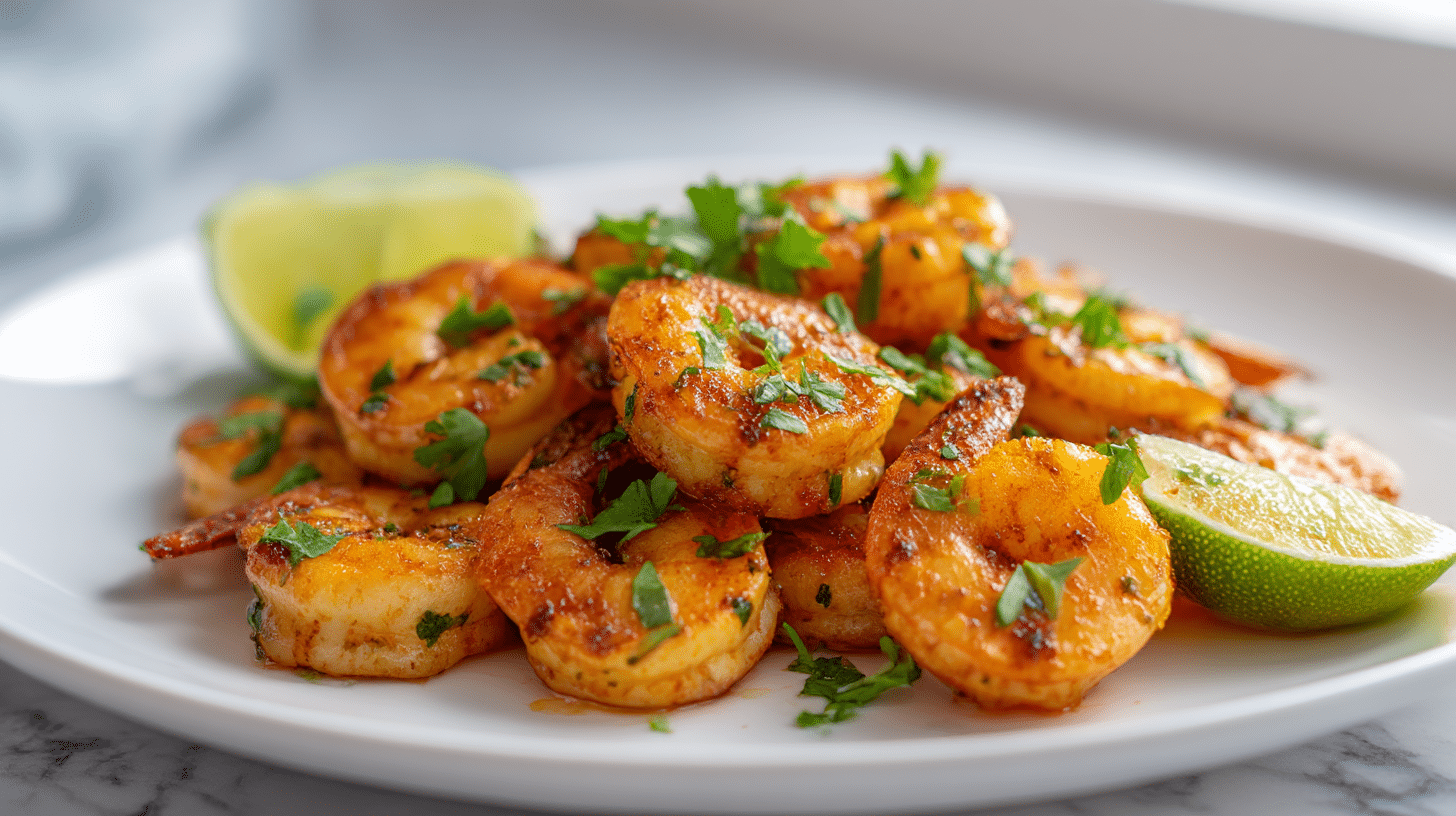 Aromatische garnelen air fryer knoblauch mit Zitronenscheiben.
