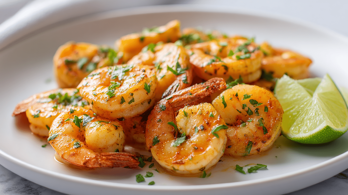 Köstliche garnelen air fryer knoblauch in einer Schüssel serviert.