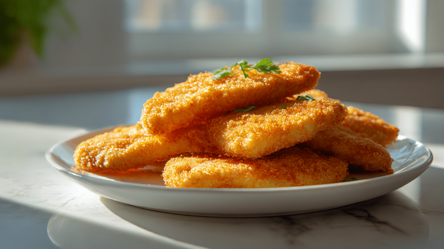 Crispy pangasius air fryer panade auf dem Teller.