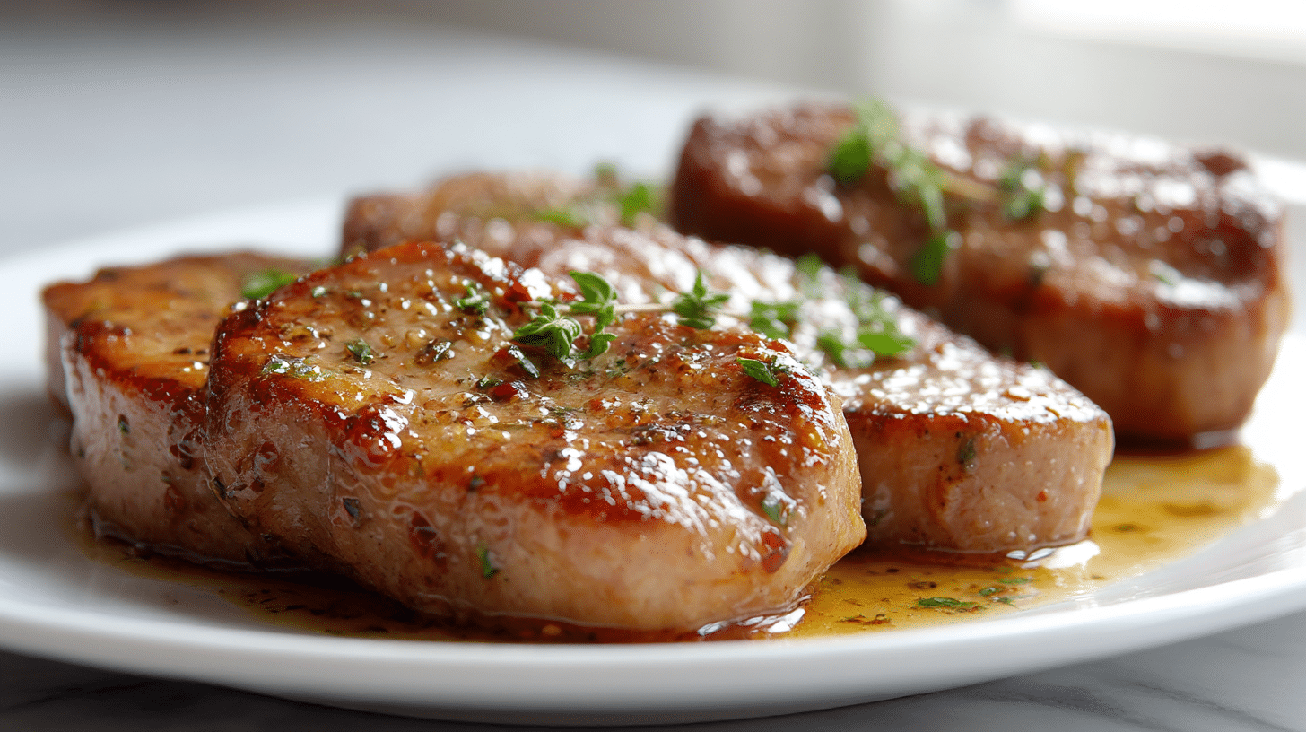 Schweinefilet Air Fryer Medaillons zubereitet mit frischen Kräutern.